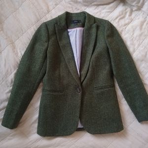 J Crew Green Herringbone Wool Blazer